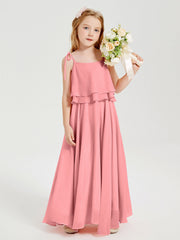 Abiti Damigella Junior Lunghi In Chiffon Spalline Sottili Con Fiocco Fenicottero