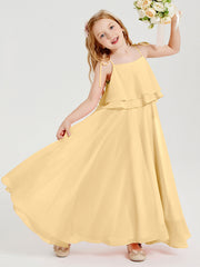 Abiti Damigella Junior Lunghi In Chiffon Spalline Sottili Con Fiocco Oro