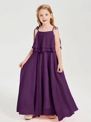 Abiti Damigella Junior Lunghi In Chiffon Spalline Sottili Con Fiocco Viola