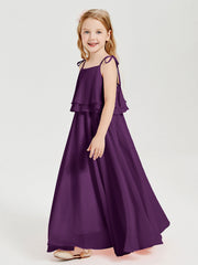 Abiti Damigella Junior Lunghi In Chiffon Spalline Sottili Con Fiocco Viola