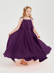 Abiti Damigella Junior Lunghi In Chiffon Spalline Sottili Con Fiocco Viola