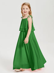 Abiti Damigella Junior Lunghi In Chiffon Spalline Sottili Con Fiocco Verde