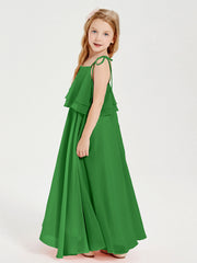 Abiti Damigella Junior Lunghi In Chiffon Spalline Sottili Con Fiocco Verde