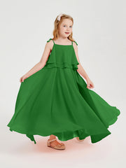 Abiti Damigella Junior Lunghi In Chiffon Spalline Sottili Con Fiocco Verde