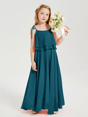 Abiti Damigella Junior Lunghi In Chiffon Spalline Sottili Con Fiocco Blu Inchiostro