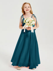 Abiti Damigella Junior Lunghi In Chiffon Spalline Sottili Con Fiocco Blu Inchiostro