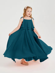 Abiti Damigella Junior Lunghi In Chiffon Spalline Sottili Con Fiocco Blu Inchiostro