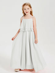 Abiti Damigella Junior Lunghi In Chiffon Spalline Sottili Con Fiocco Avorio