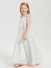 Abiti Damigella Junior Lunghi In Chiffon Spalline Sottili Con Fiocco Avorio