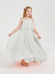 Abiti Damigella Junior Lunghi In Chiffon Spalline Sottili Con Fiocco Avorio