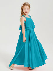 Abiti Damigella Junior Lunghi In Chiffon Spalline Sottili Con Fiocco Giada