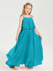 Abiti Damigella Junior Lunghi In Chiffon Spalline Sottili Con Fiocco Giada