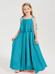 Abiti Damigella Junior Lunghi In Chiffon Spalline Sottili Con Fiocco Giada