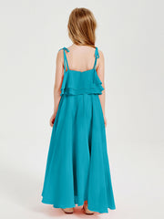Abiti Damigella Junior Lunghi In Chiffon Spalline Sottili Con Fiocco Giada