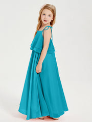 Abiti Damigella Junior Lunghi In Chiffon Spalline Sottili Con Fiocco Giada