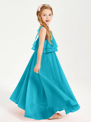 Abiti Damigella Junior Lunghi In Chiffon Spalline Sottili Con Fiocco Giada