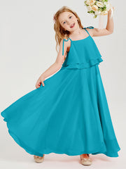 Abiti Damigella Junior Lunghi In Chiffon Spalline Sottili Con Fiocco Giada