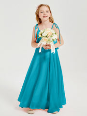 Abiti Damigella Junior Lunghi In Chiffon Spalline Sottili Con Fiocco Giada