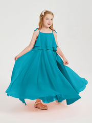 Abiti Damigella Junior Lunghi In Chiffon Spalline Sottili Con Fiocco Giada
