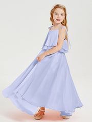 Abiti Damigella Junior Lunghi In Chiffon Spalline Sottili Con Fiocco Lavanda