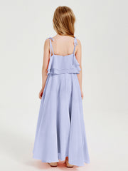 Abiti Damigella Junior Lunghi In Chiffon Spalline Sottili Con Fiocco Lavanda