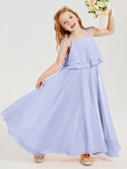 Abiti Damigella Junior Lunghi In Chiffon Spalline Sottili Con Fiocco Lavanda