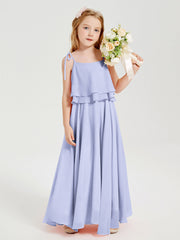 Abiti Damigella Junior Lunghi In Chiffon Spalline Sottili Con Fiocco Lavanda