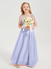Abiti Damigella Junior Lunghi In Chiffon Spalline Sottili Con Fiocco Lavanda