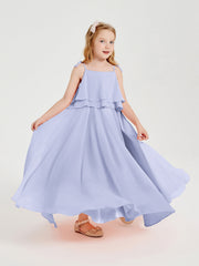 Abiti Damigella Junior Lunghi In Chiffon Spalline Sottili Con Fiocco Lavanda
