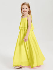 Abiti Damigella Junior Lunghi In Chiffon Spalline Sottili Con Fiocco Limone