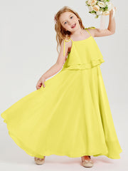 Abiti Damigella Junior Lunghi In Chiffon Spalline Sottili Con Fiocco Limone