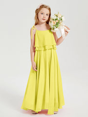 Abiti Damigella Junior Lunghi In Chiffon Spalline Sottili Con Fiocco Limone