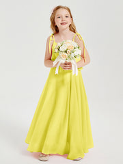 Abiti Damigella Junior Lunghi In Chiffon Spalline Sottili Con Fiocco Limone