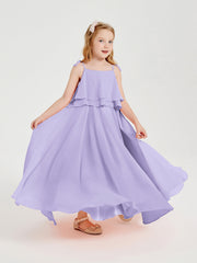 Abiti Damigella Junior Lunghi In Chiffon Spalline Sottili Con Fiocco Lilla