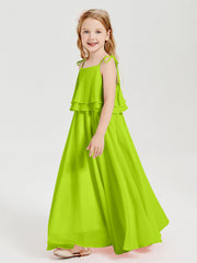 Abiti Damigella Junior Lunghi In Chiffon Spalline Sottili Con Fiocco Verde Lime