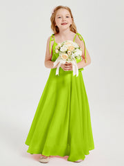 Abiti Damigella Junior Lunghi In Chiffon Spalline Sottili Con Fiocco Verde Lime