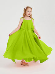 Abiti Damigella Junior Lunghi In Chiffon Spalline Sottili Con Fiocco Verde Lime