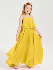 Abiti Damigella Junior Lunghi In Chiffon Spalline Sottili Con Fiocco Calendula