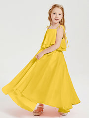 Abiti Damigella Junior Lunghi In Chiffon Spalline Sottili Con Fiocco Calendula