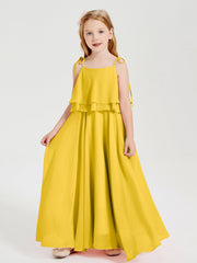 Abiti Damigella Junior Lunghi In Chiffon Spalline Sottili Con Fiocco Calendula