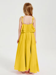 Abiti Damigella Junior Lunghi In Chiffon Spalline Sottili Con Fiocco Calendula