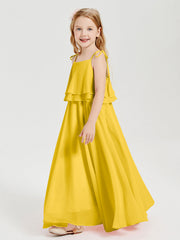 Abiti Damigella Junior Lunghi In Chiffon Spalline Sottili Con Fiocco Calendula