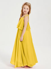 Abiti Damigella Junior Lunghi In Chiffon Spalline Sottili Con Fiocco Calendula
