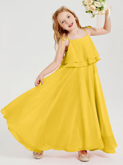 Abiti Damigella Junior Lunghi In Chiffon Spalline Sottili Con Fiocco Calendula