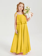 Abiti Damigella Junior Lunghi In Chiffon Spalline Sottili Con Fiocco Calendula