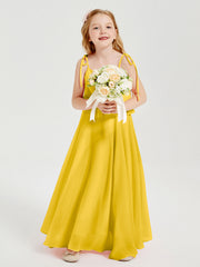 Abiti Damigella Junior Lunghi In Chiffon Spalline Sottili Con Fiocco Calendula