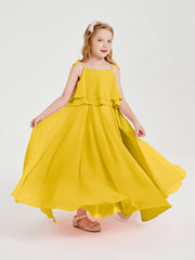 Abiti Damigella Junior Lunghi In Chiffon Spalline Sottili Con Fiocco Calendula