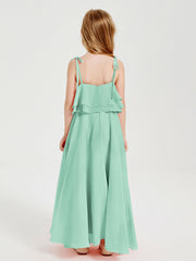 Abiti Damigella Junior Lunghi In Chiffon Spalline Sottili Con Fiocco Verde Menta