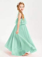 Abiti Damigella Junior Lunghi In Chiffon Spalline Sottili Con Fiocco Verde Menta