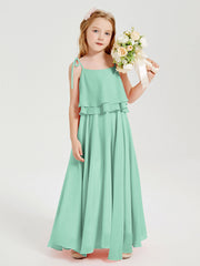 Abiti Damigella Junior Lunghi In Chiffon Spalline Sottili Con Fiocco Verde Menta